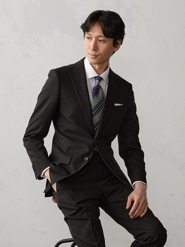 上下洗える/防シワ】WEB限定スーツ 4WAYストレッチ 千鳥柄 ブラック