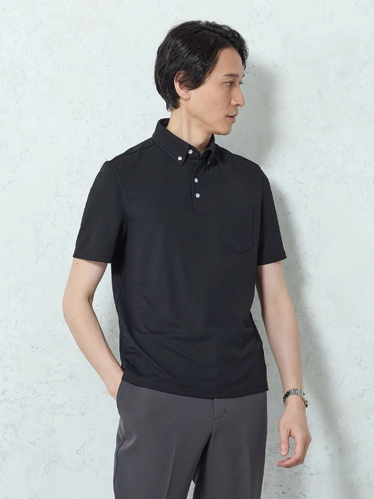 ネイビー 【高通気】レギュラー半袖ポロシャツ ホワイト/ブラック